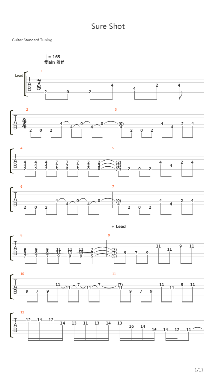 Sure Shot吉他谱