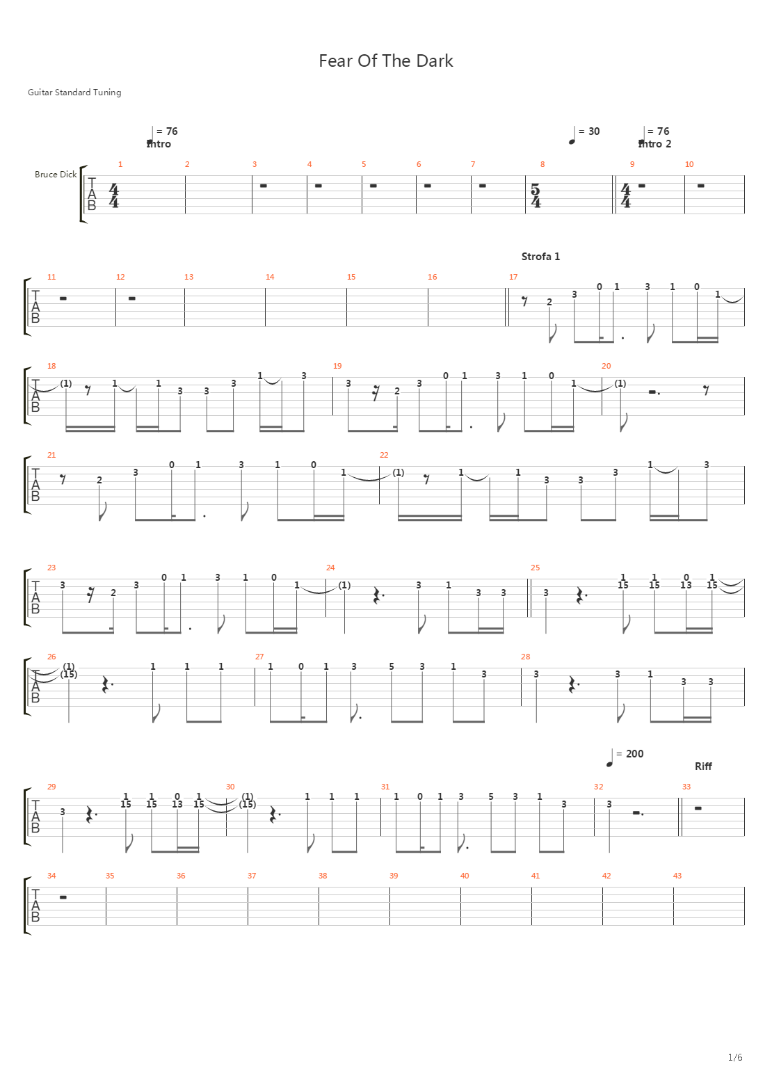 Fear Of The Dark吉他谱