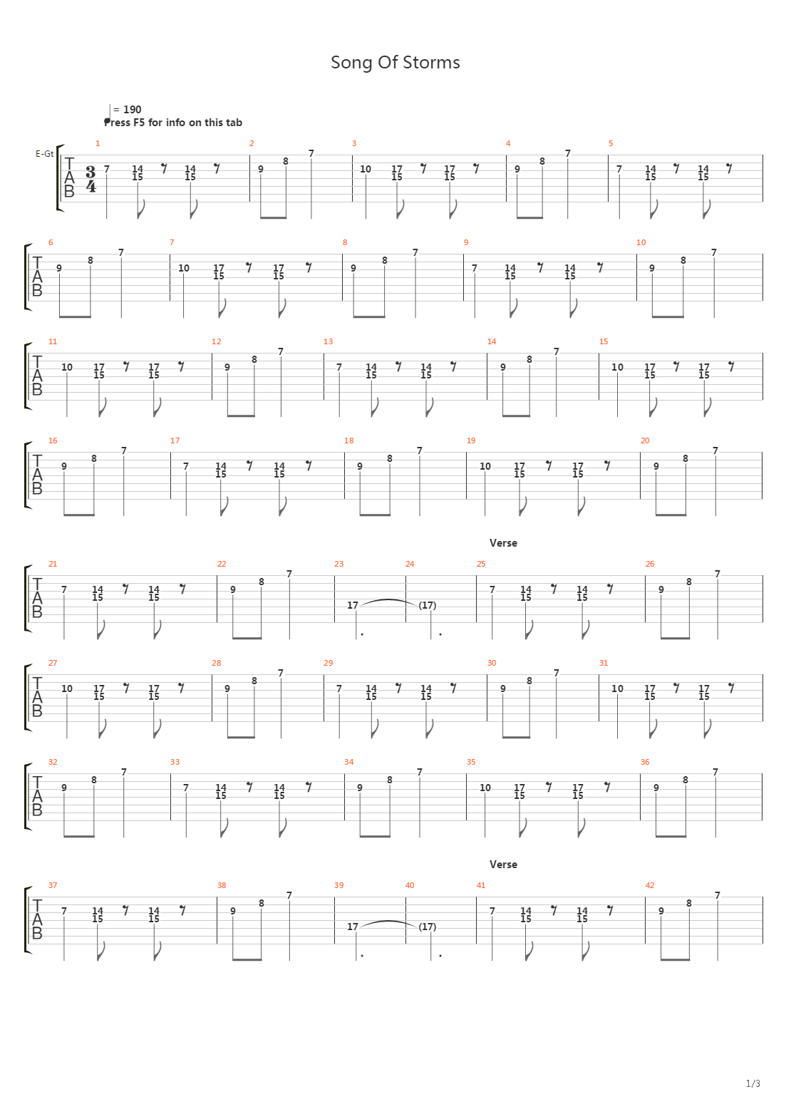 Song Of Storms吉他谱