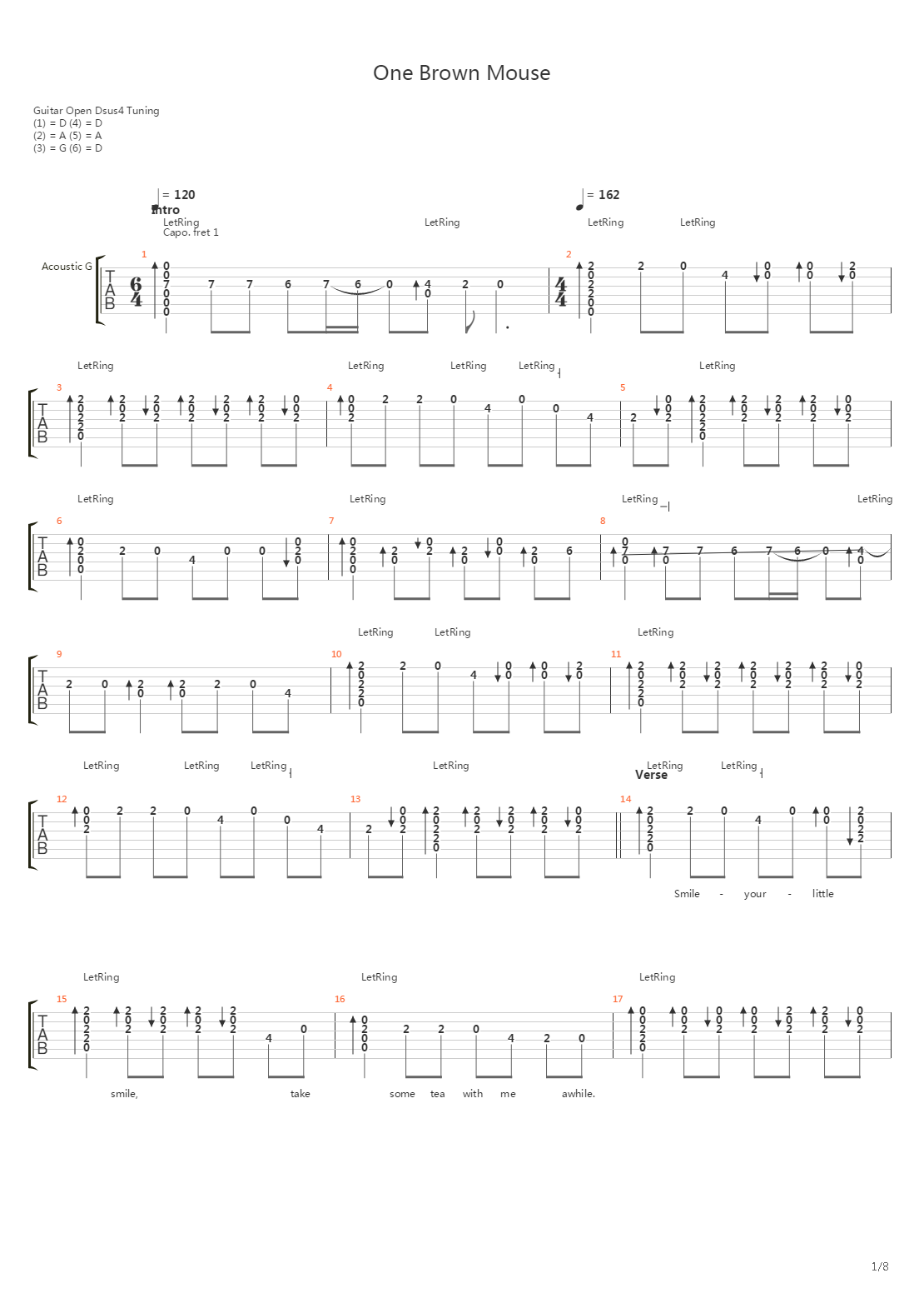 One Brown Mouse吉他谱