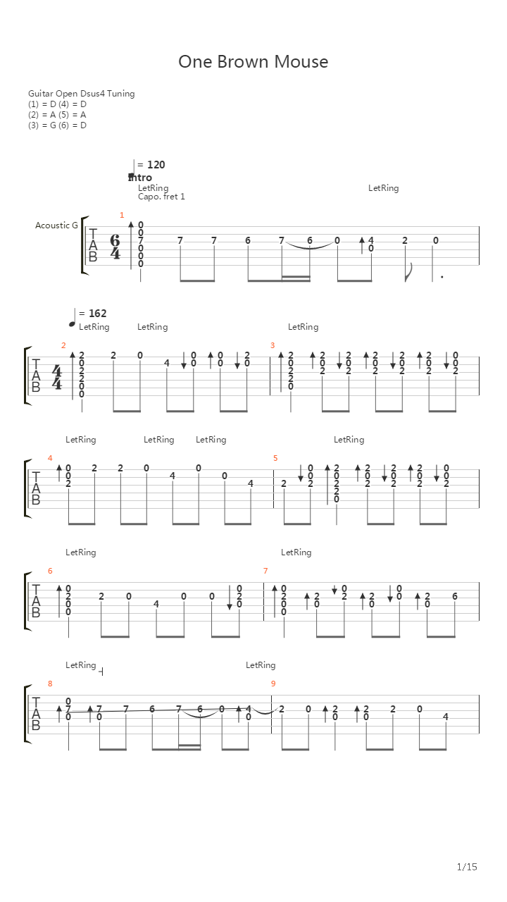 One Brown Mouse吉他谱