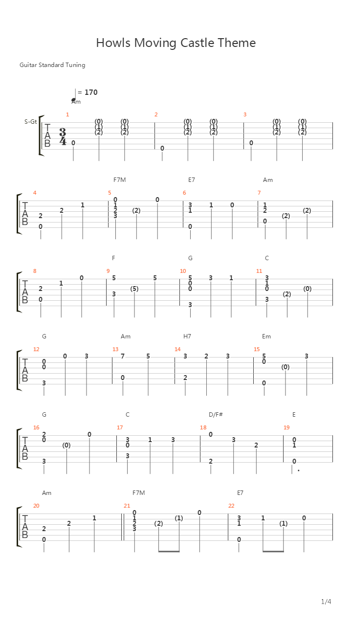Howls Moving Castle Theme吉他谱