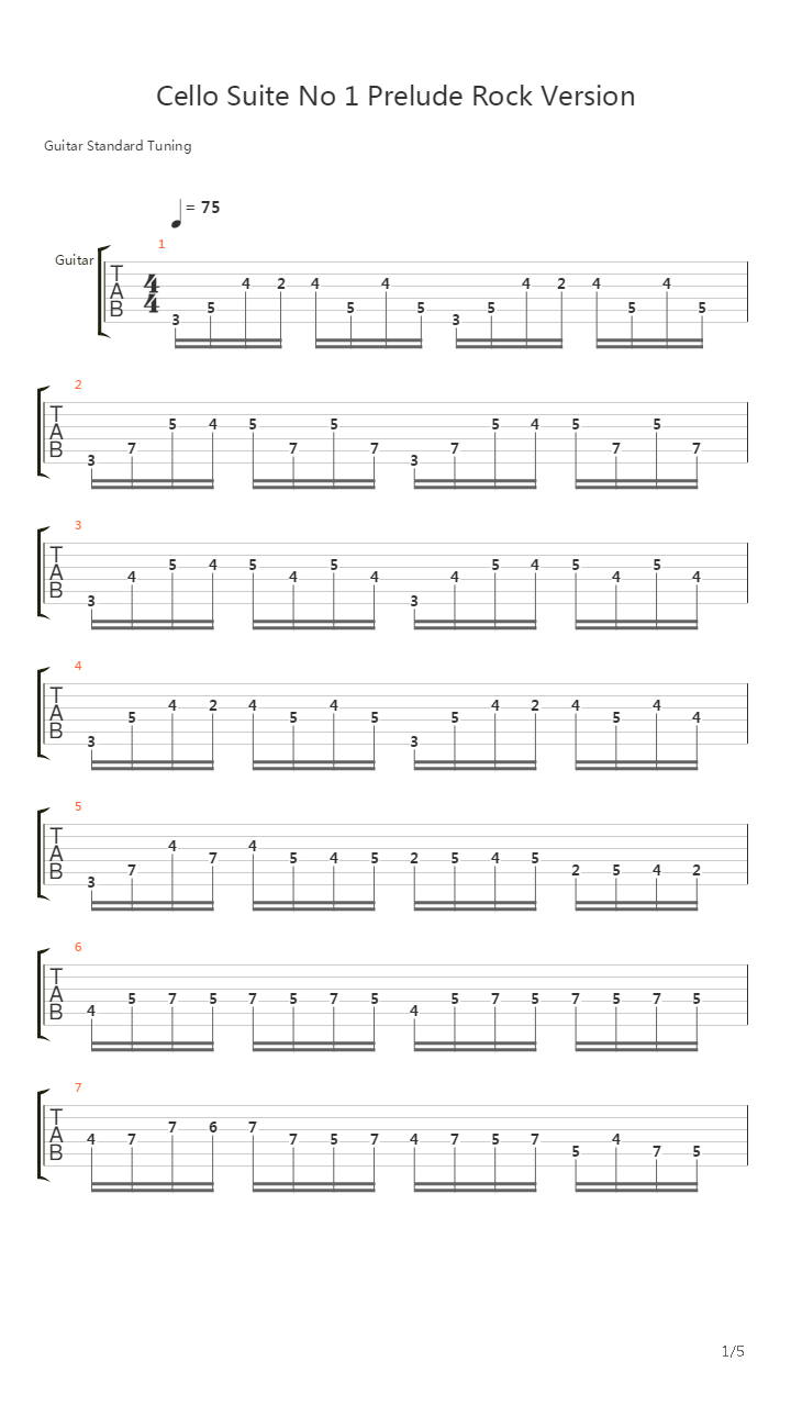 Cello Suite No 1 - Prelude吉他谱