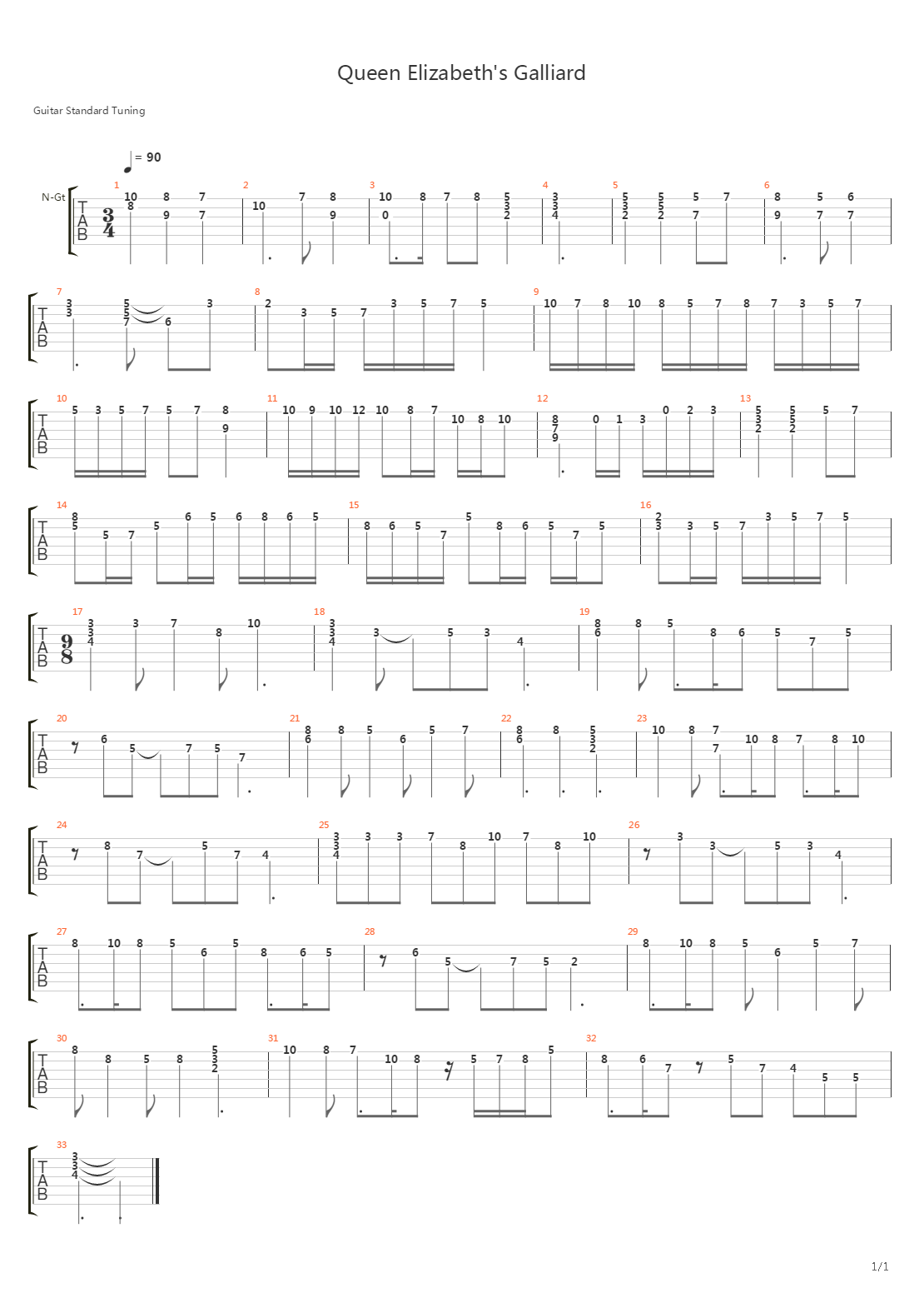 Queen Elizabeths Galliard吉他谱