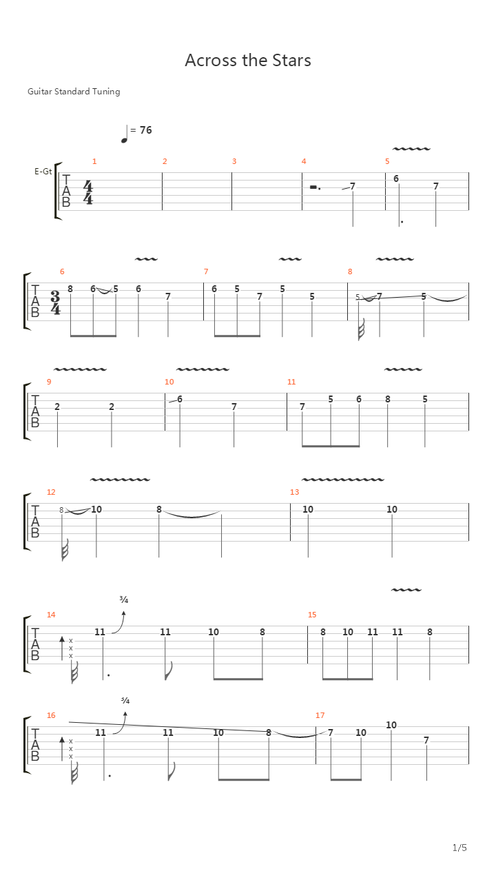 Across The Stars吉他谱