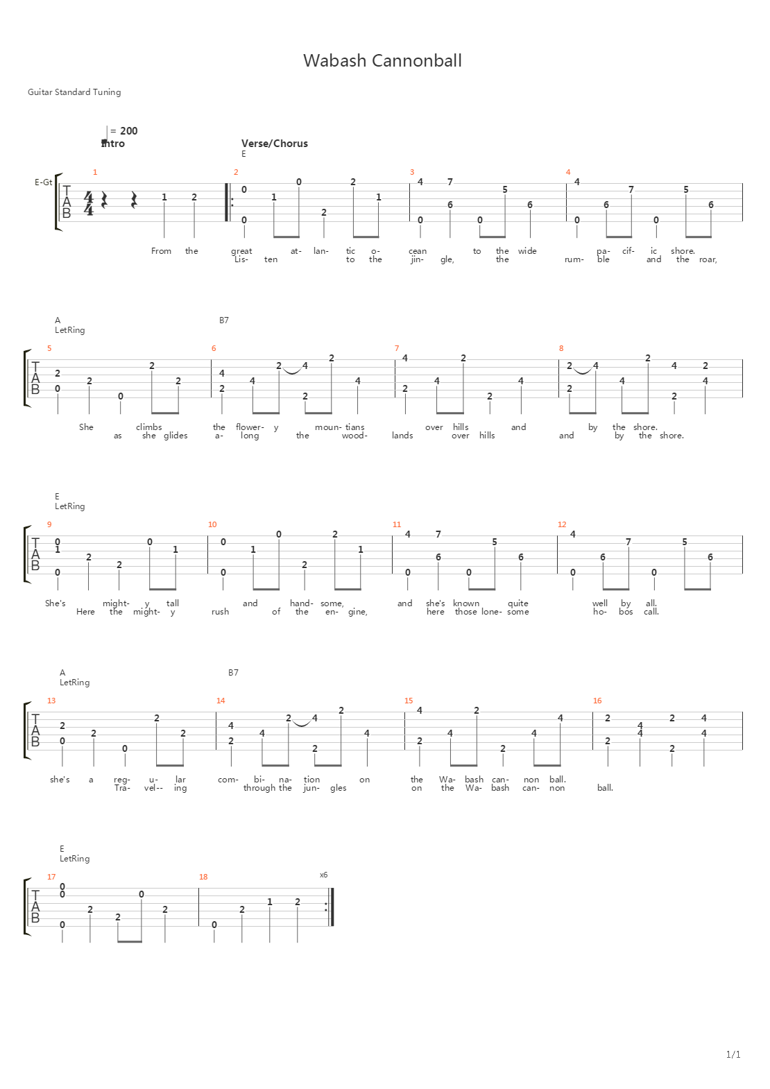 Wabash Cannonball吉他谱