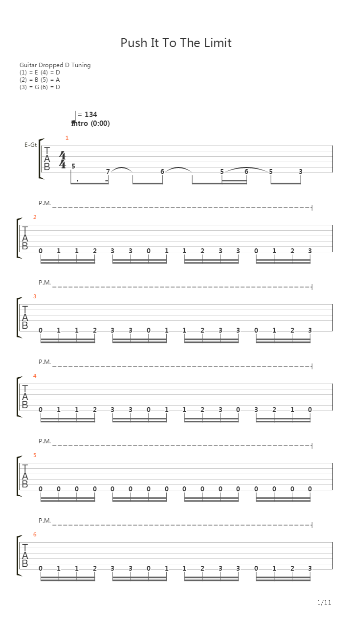 Push It To The Limit吉他谱