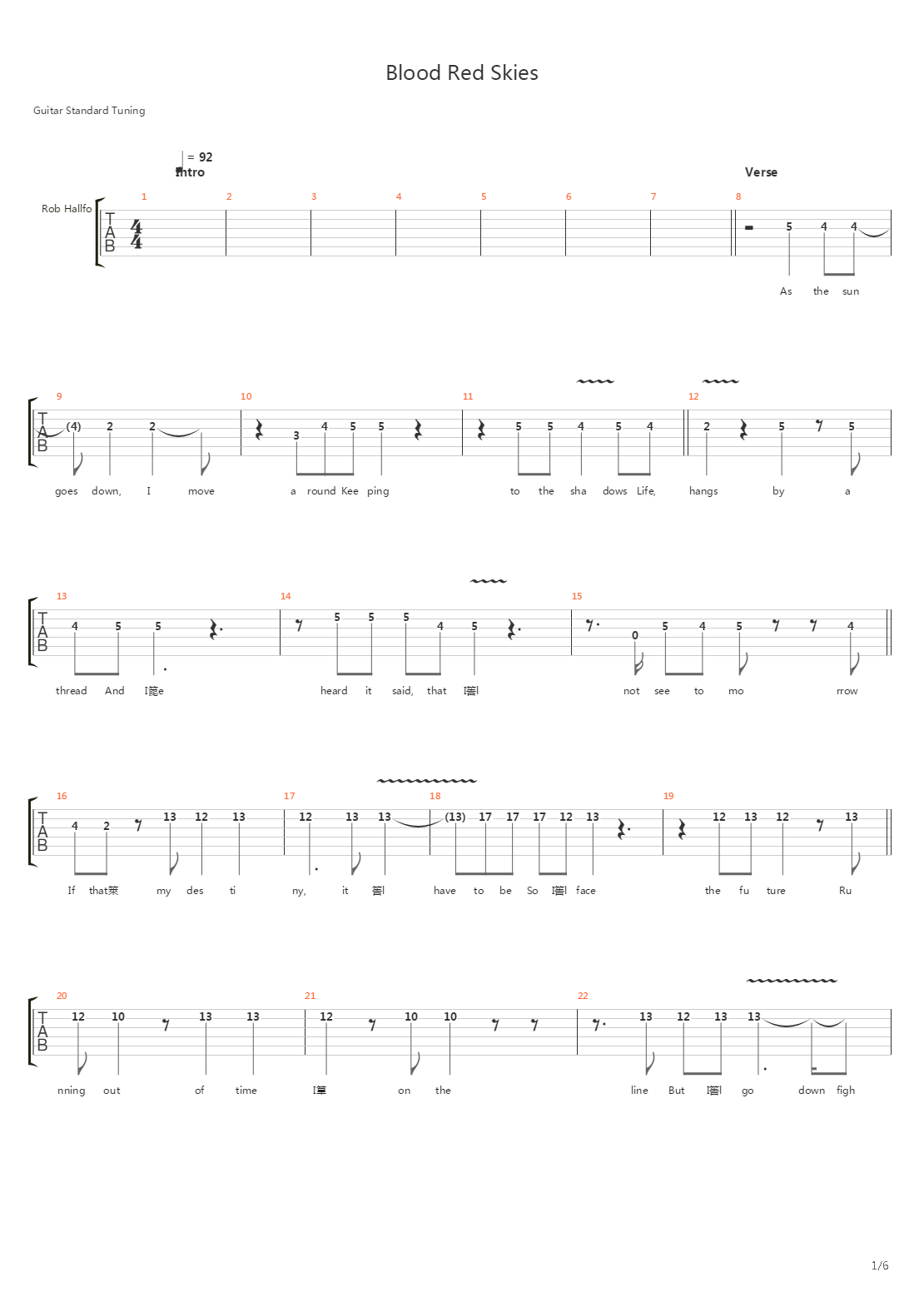 Blood Red Skies吉他谱