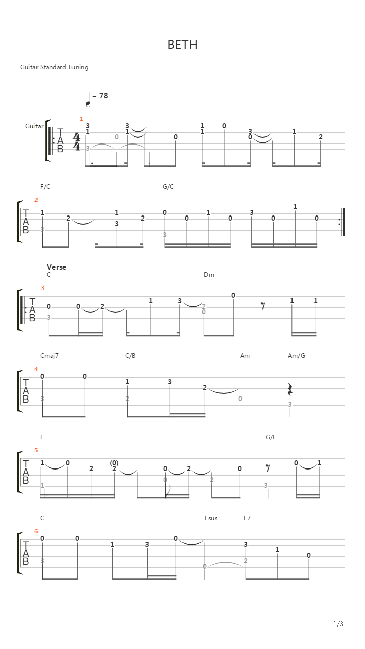Beth吉他谱