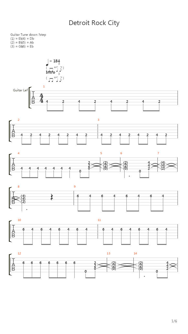 Detroit Rock City吉他谱