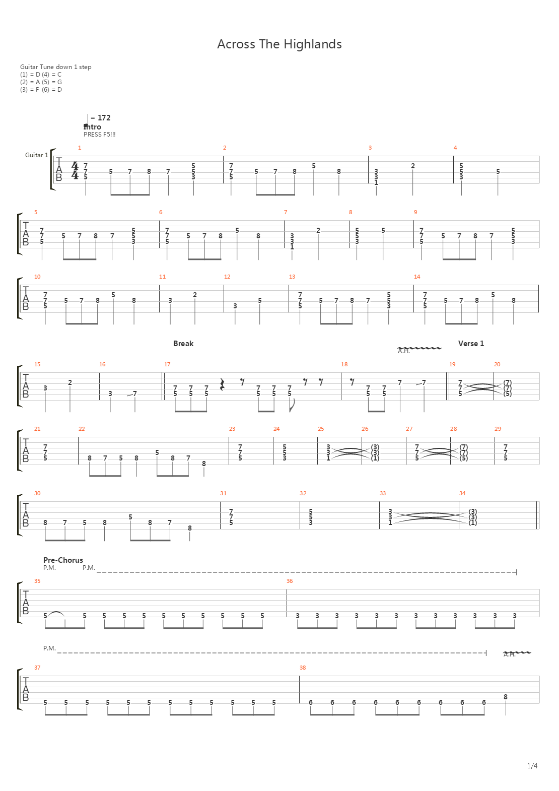 Across The Highlands吉他谱