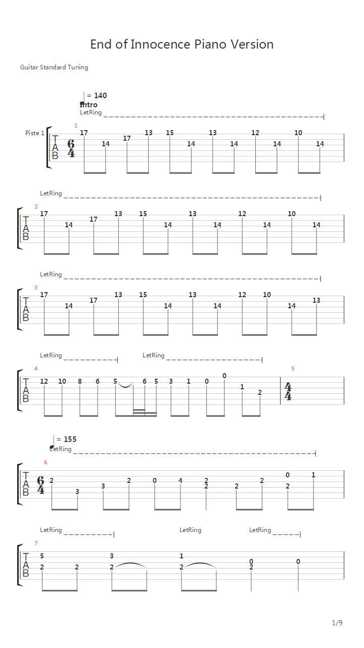 End Of Innocence吉他谱