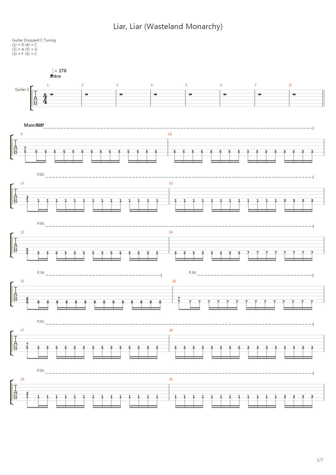 Liar Liar Wasteland Monarchy吉他谱
