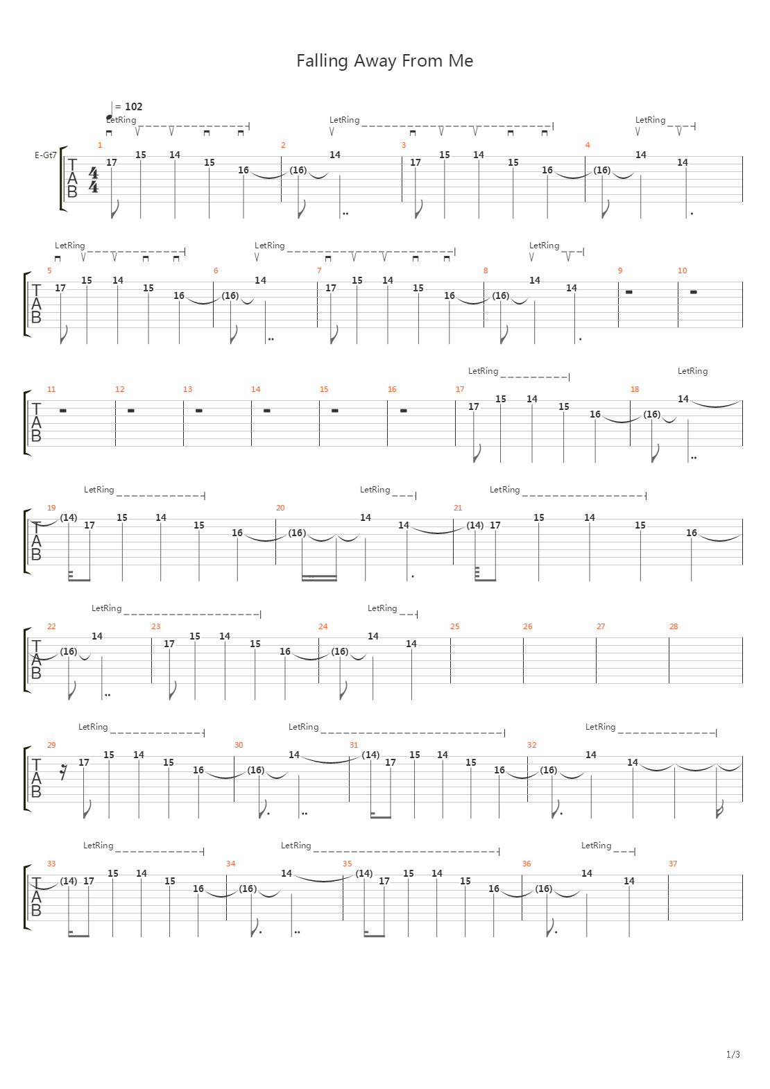 Falling Away From Me吉他谱