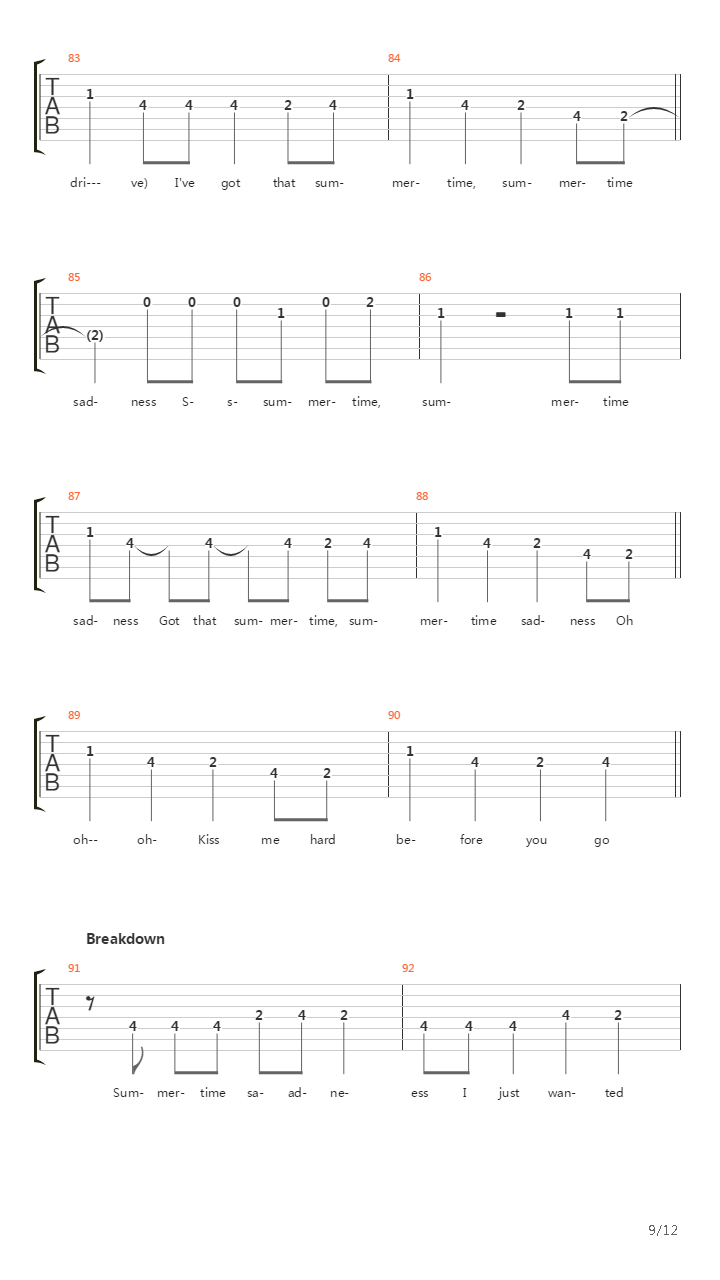Summertime Sadness吉他谱