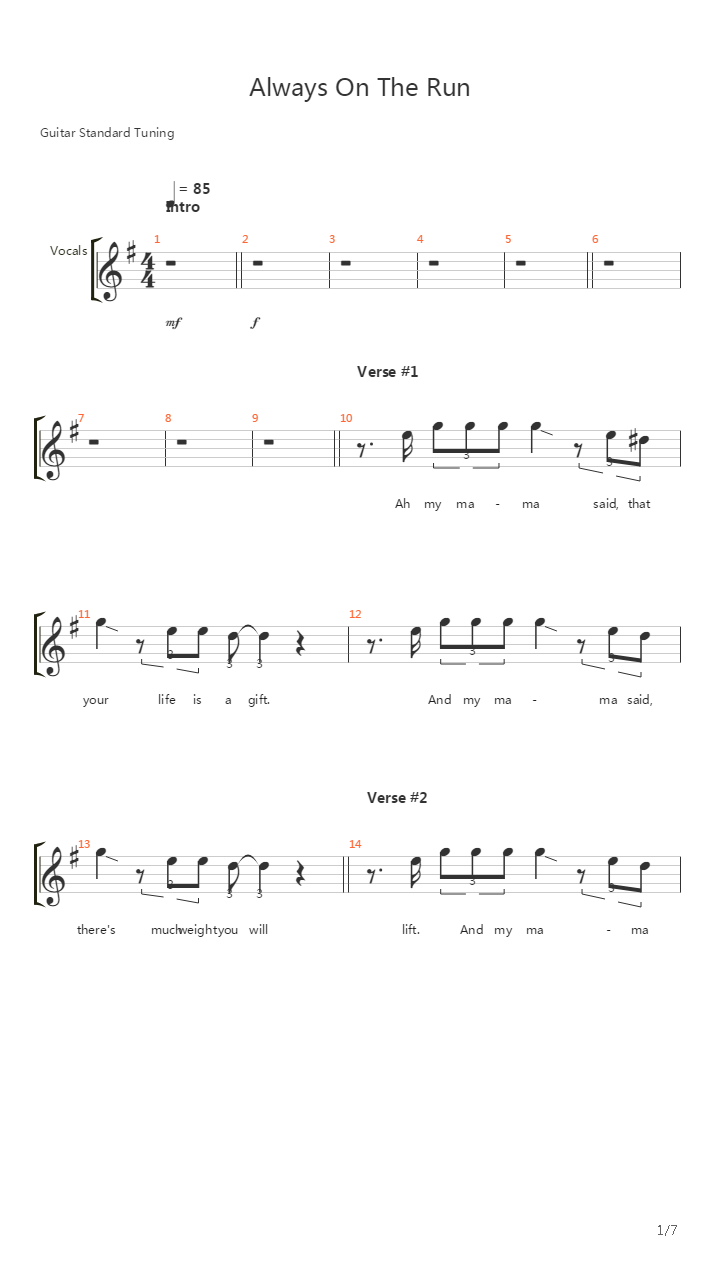 Always On The Run吉他谱