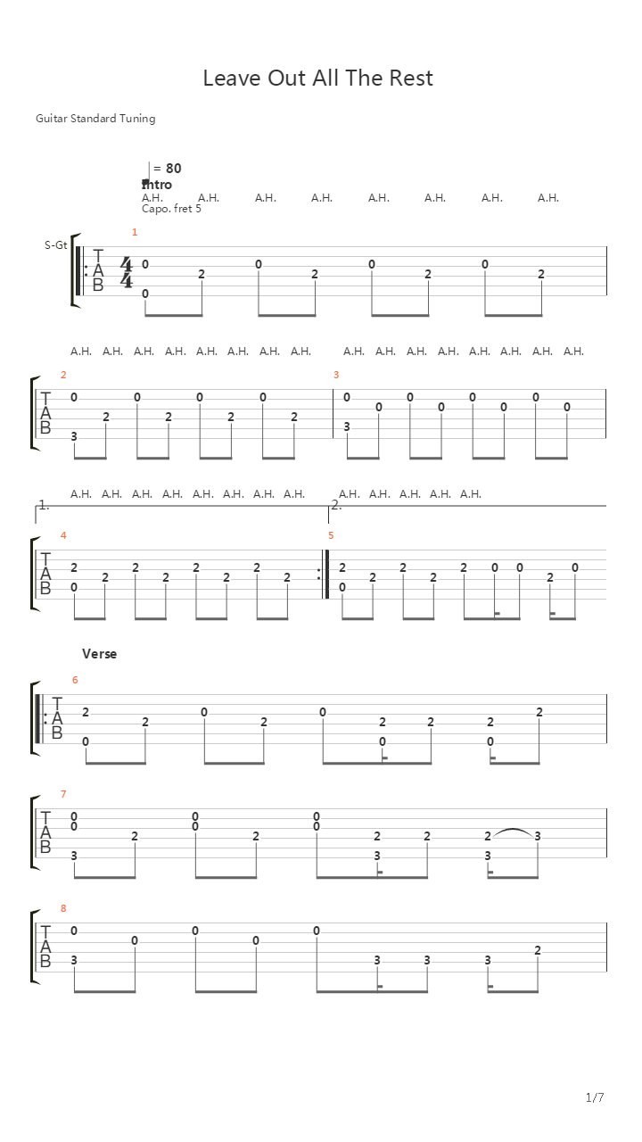 Leave Out All The Rest吉他谱