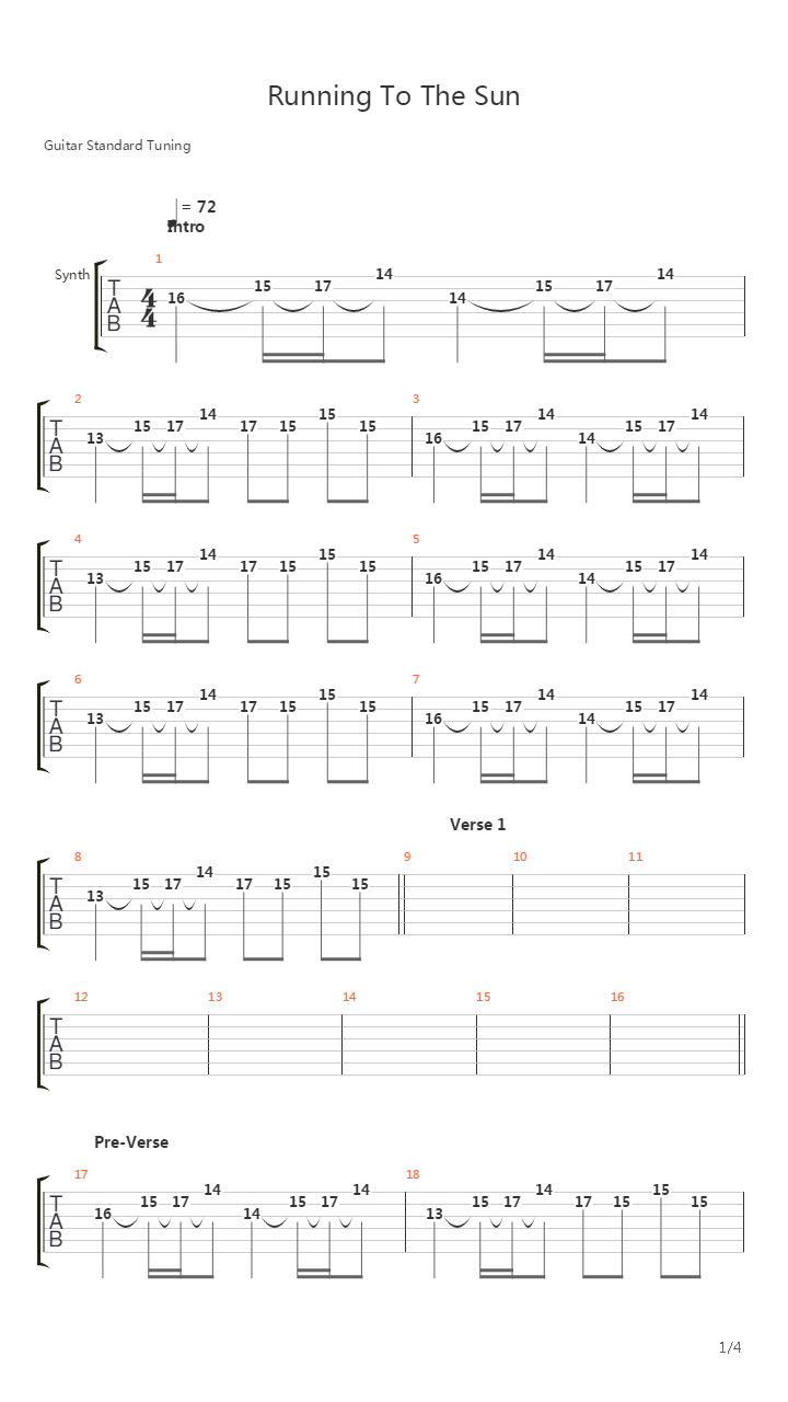 Running To The Sun吉他谱