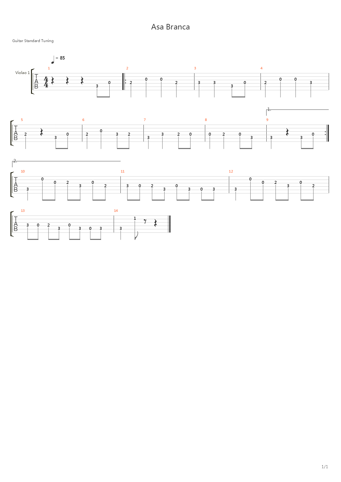 Asa Branca吉他谱