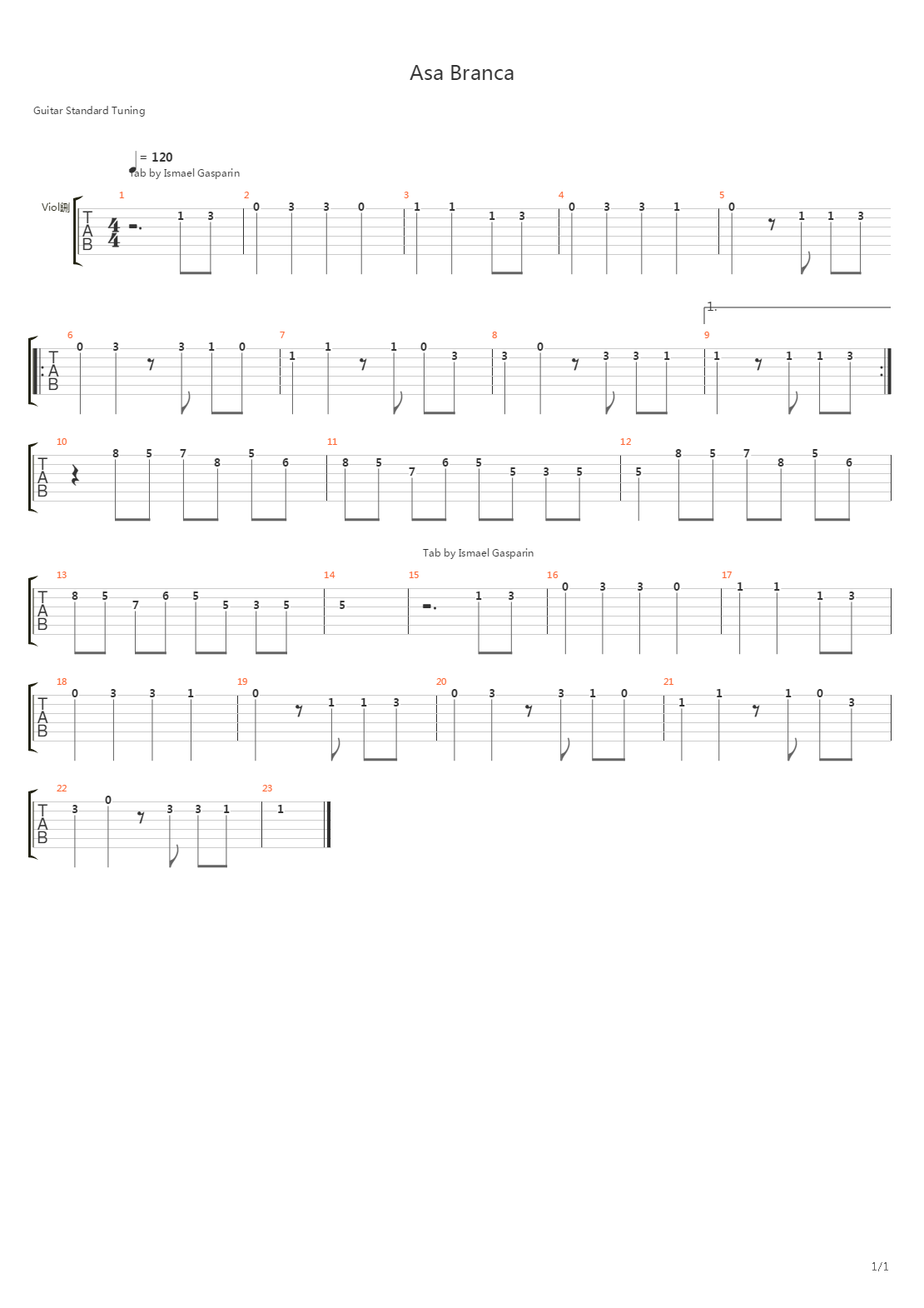 Asa Branca吉他谱