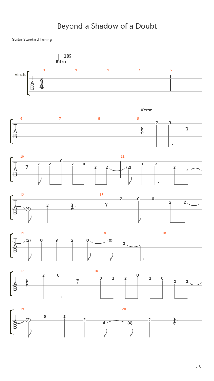 Beyond A Shadow Of A Doubt吉他谱