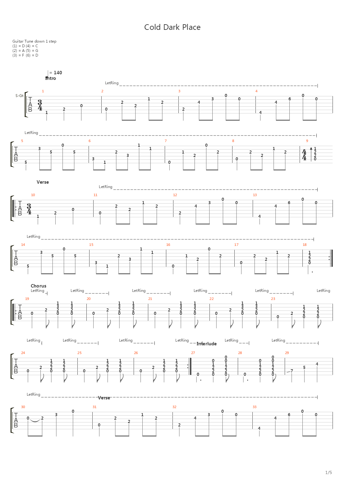 Cold Dark Place吉他谱