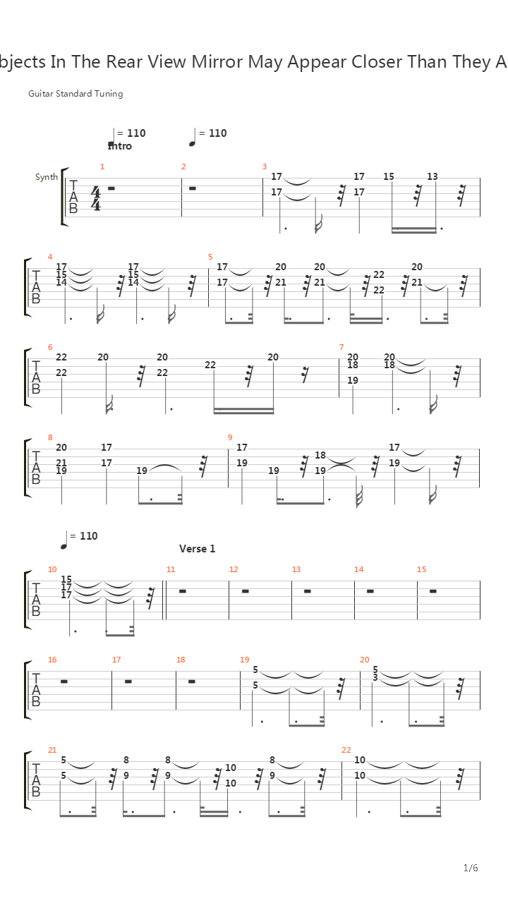 Objects In The Rear View Mirror吉他谱