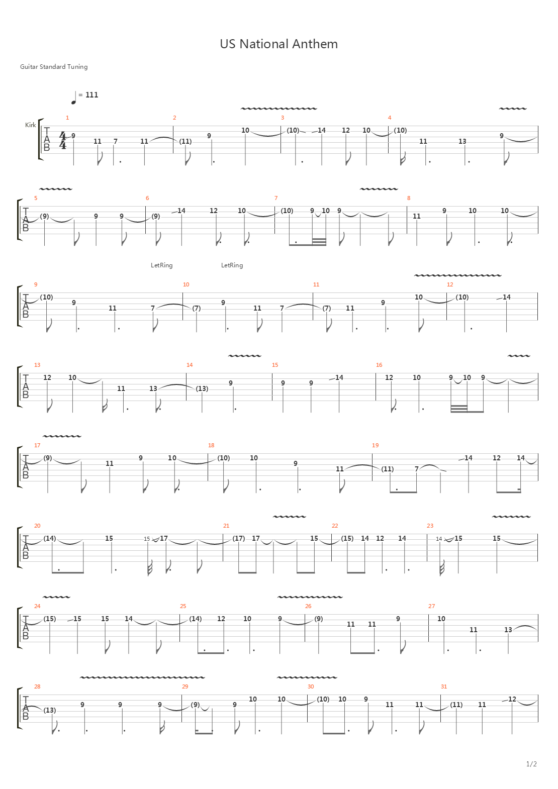 US National Anthem吉他谱
