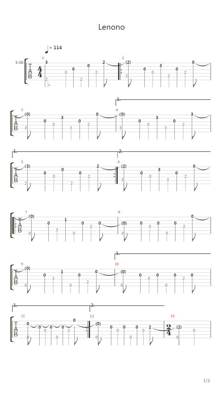 Lenono吉他谱