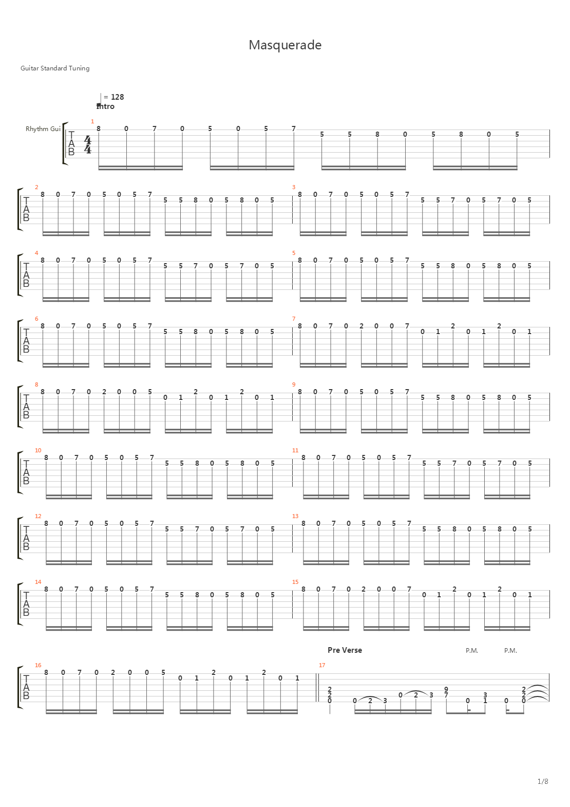 Masquerade吉他谱