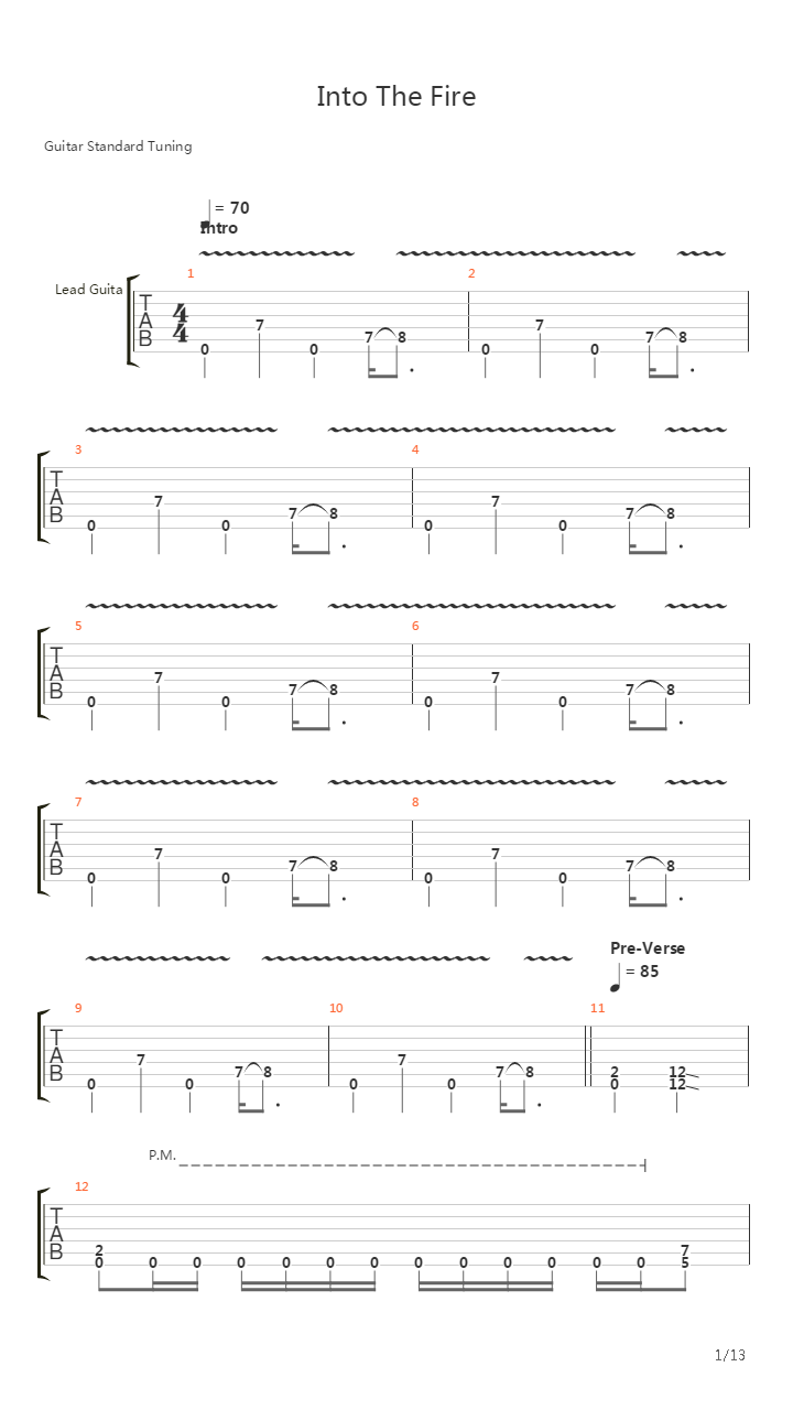 Into The Fire吉他谱