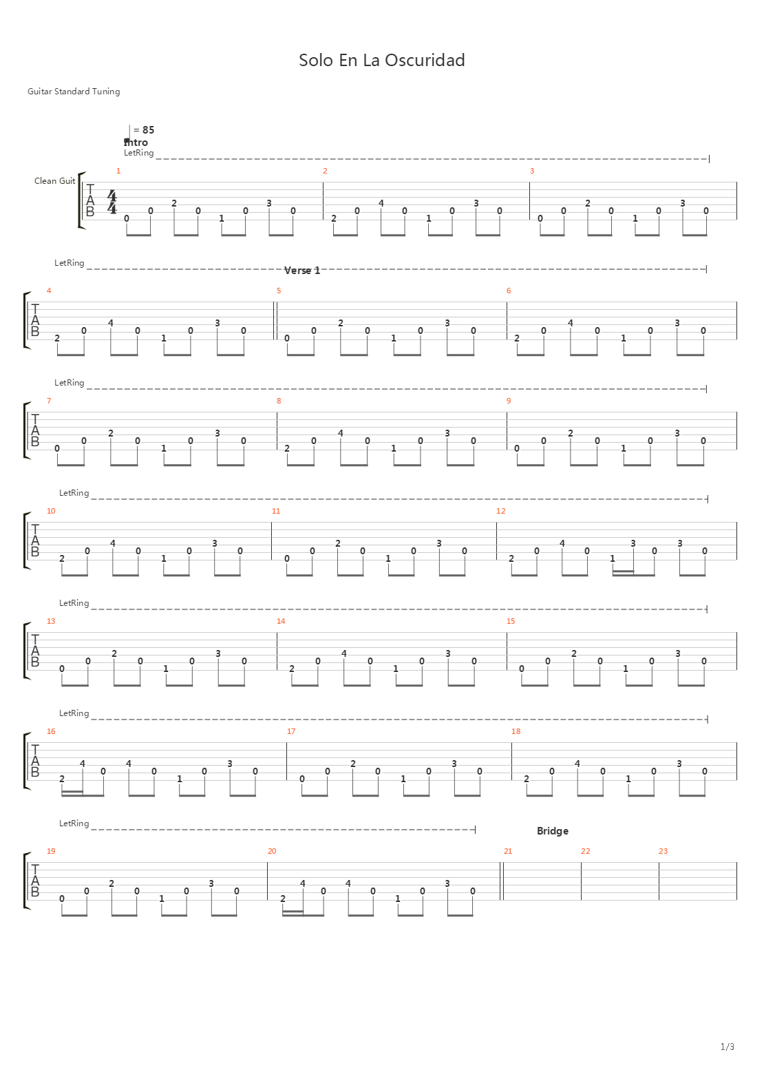 Solo En La Oscuridad吉他谱