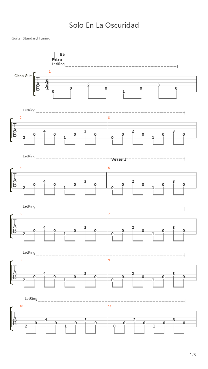 Solo En La Oscuridad吉他谱