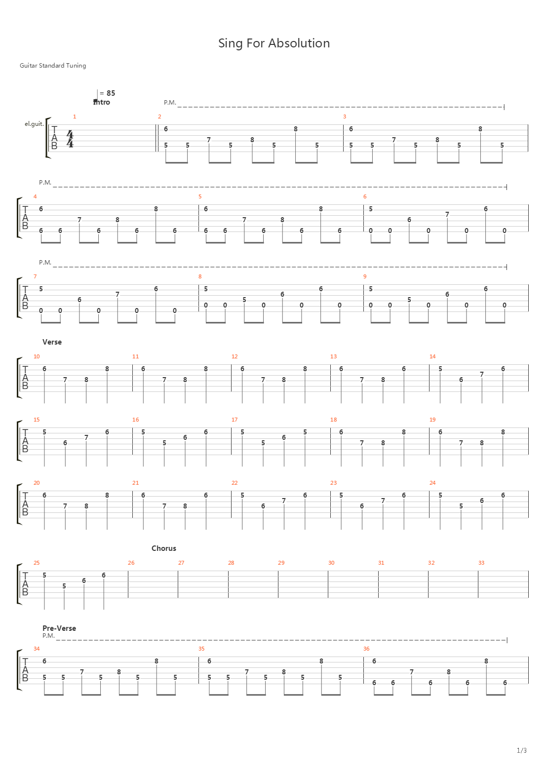 Sing For Absolution吉他谱