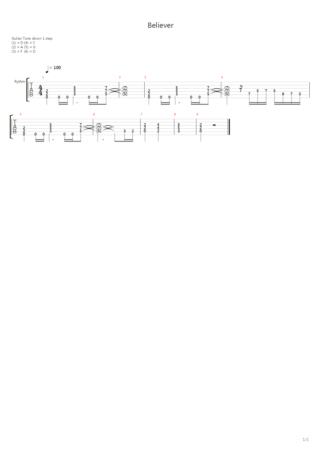 Believer solo吉他谱