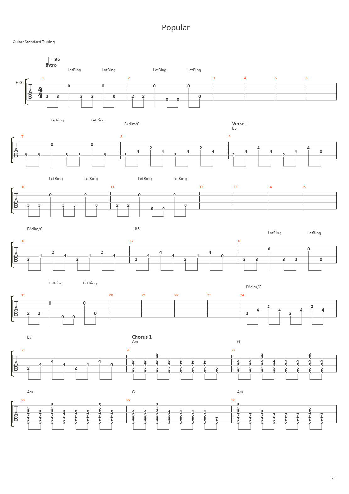 Popular吉他谱