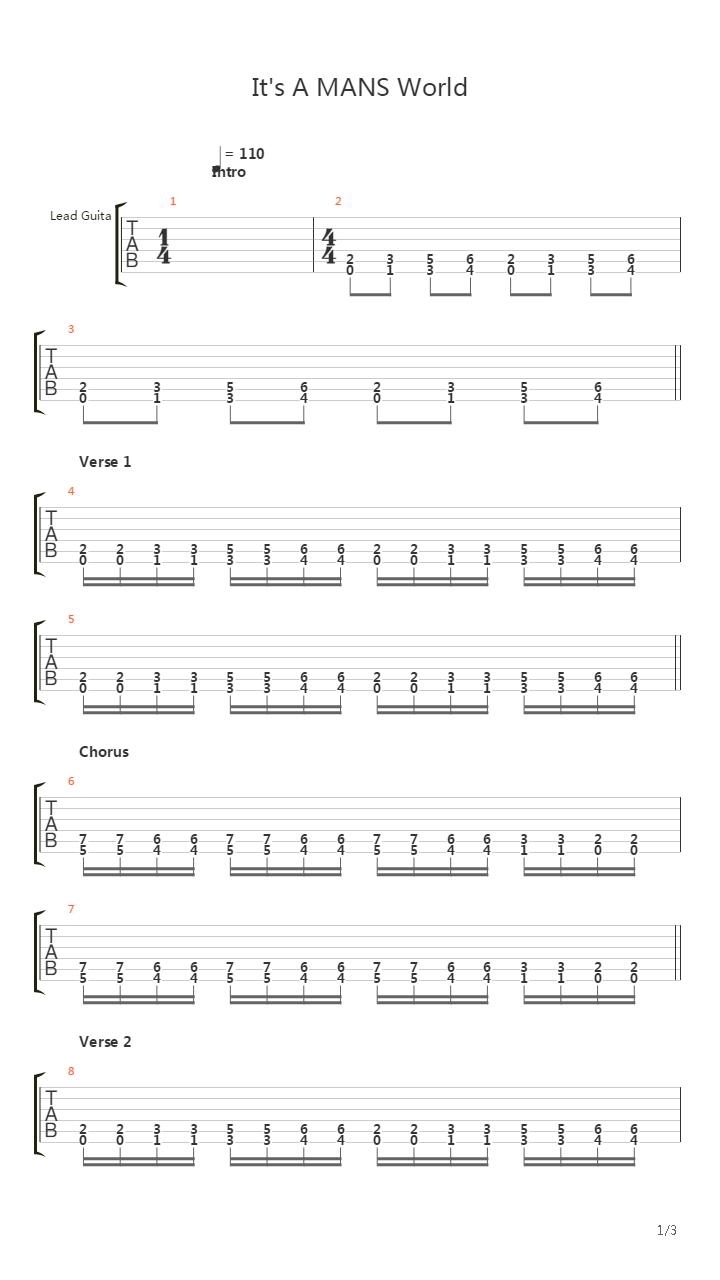 Its A Mans World吉他谱