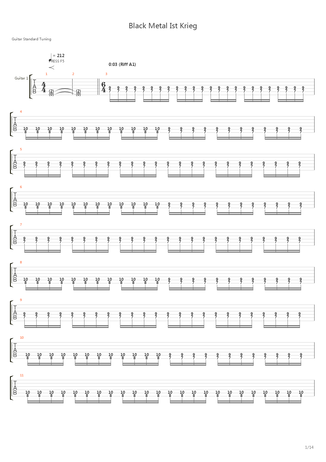 Black Metal Ist Krieg吉他谱