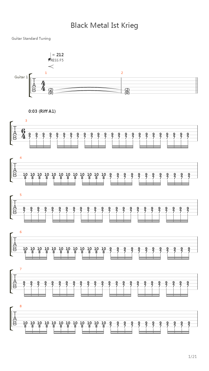 Black Metal Ist Krieg吉他谱