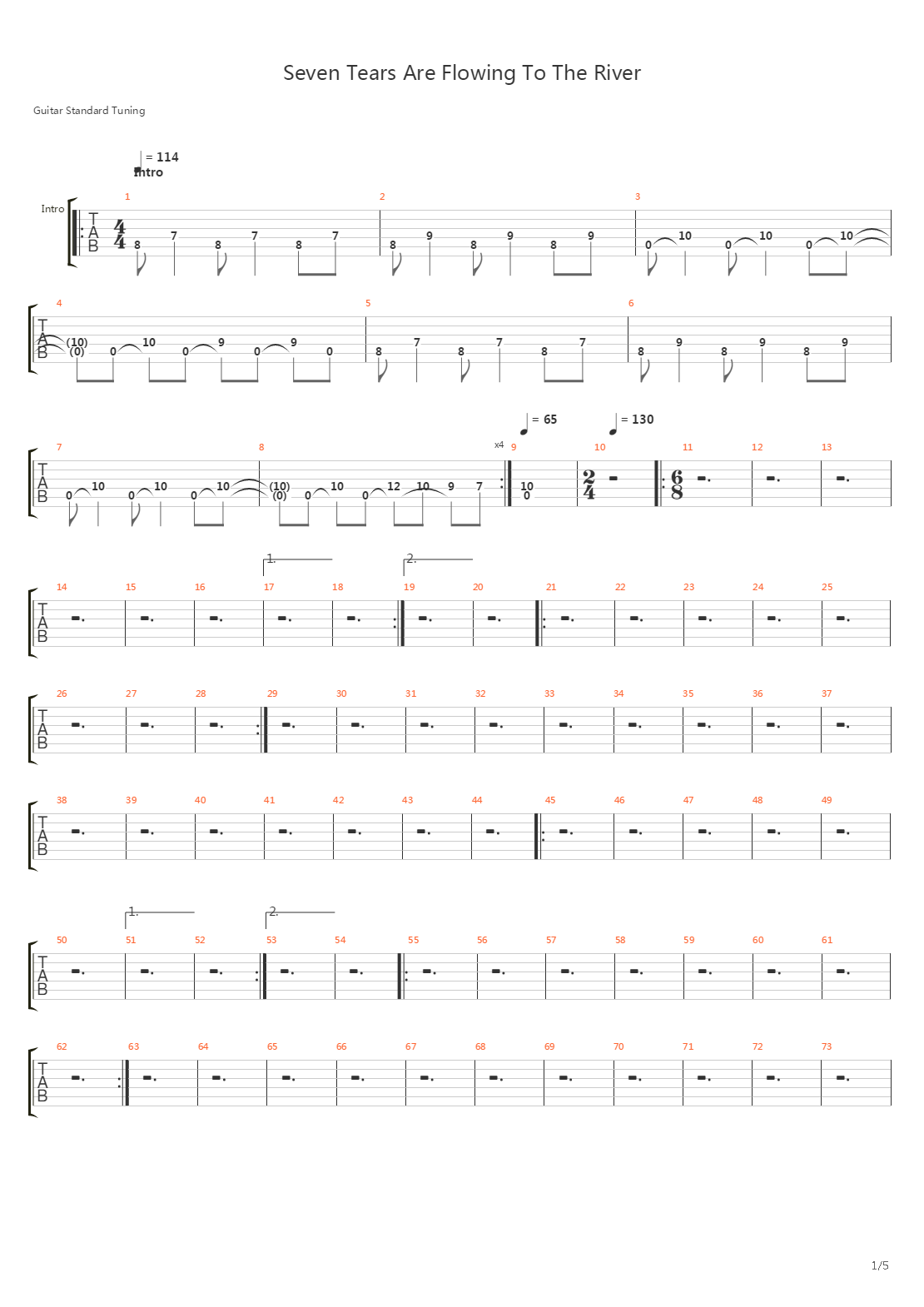Seven Tears Are Flowing To The River吉他谱