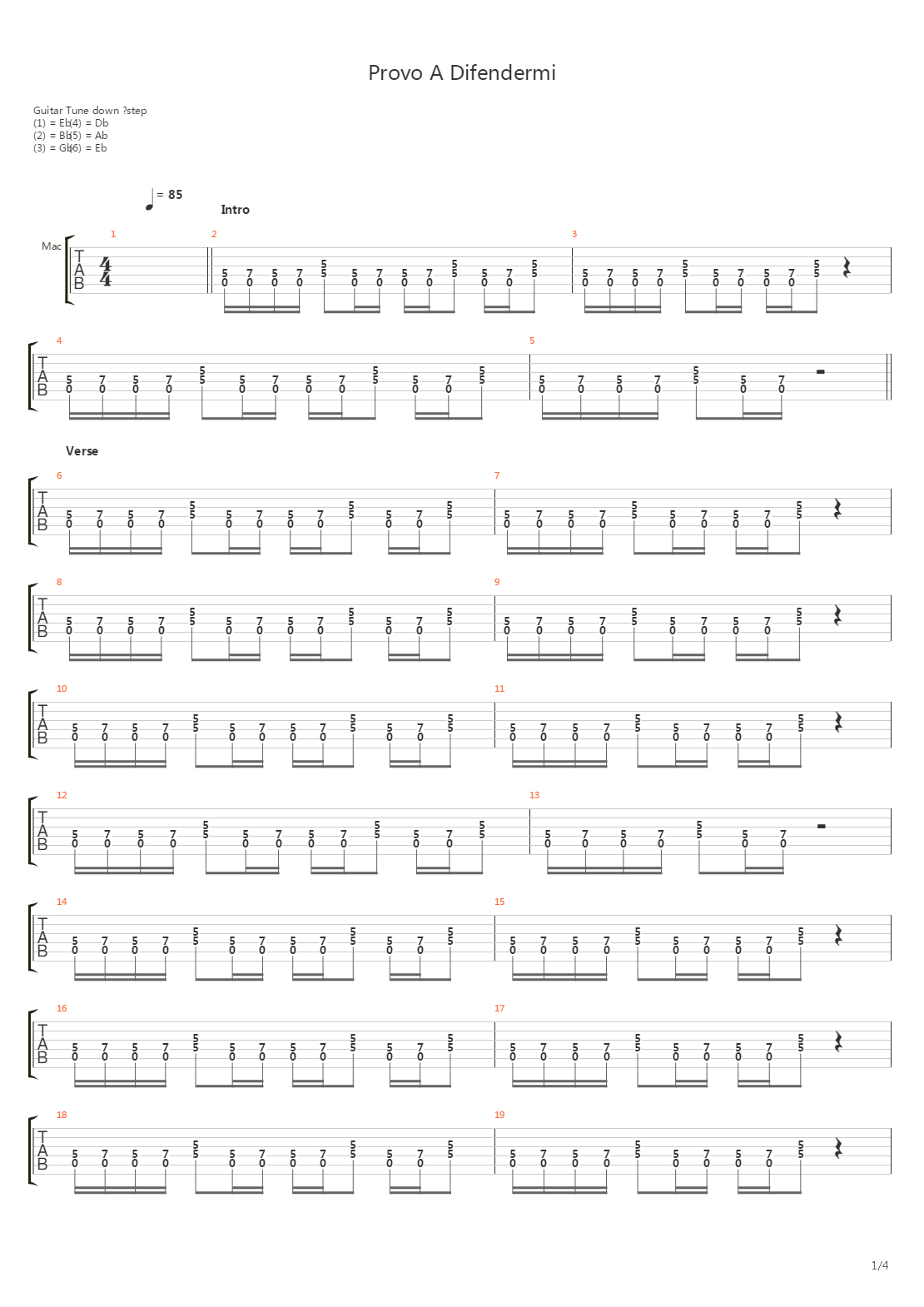 Provo A Difendermi吉他谱