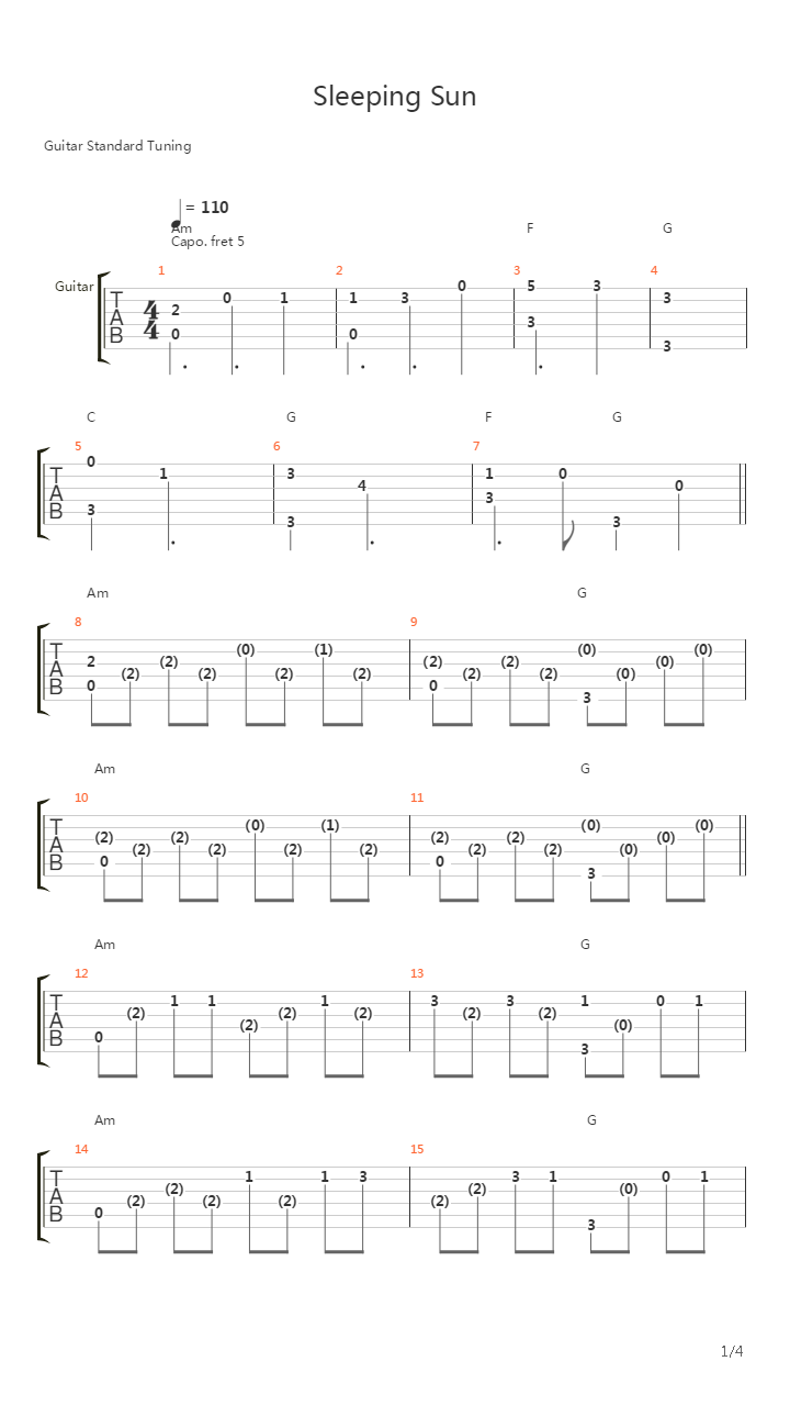 Sleeping Sun吉他谱