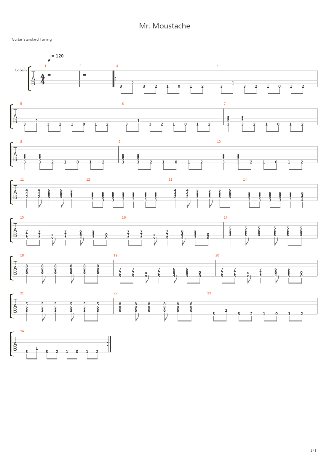 Mr Moustache吉他谱