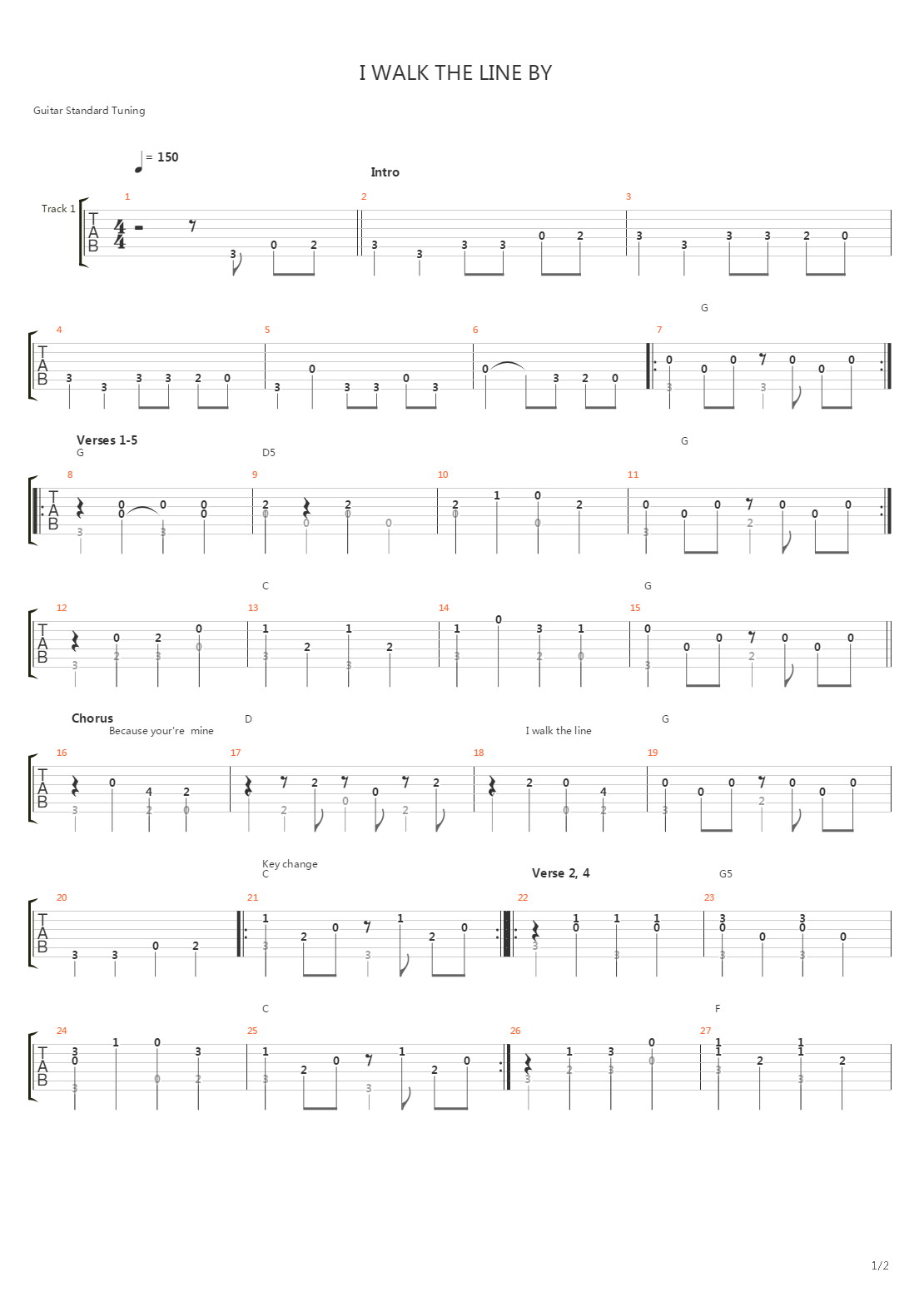 I Walk The Line吉他谱