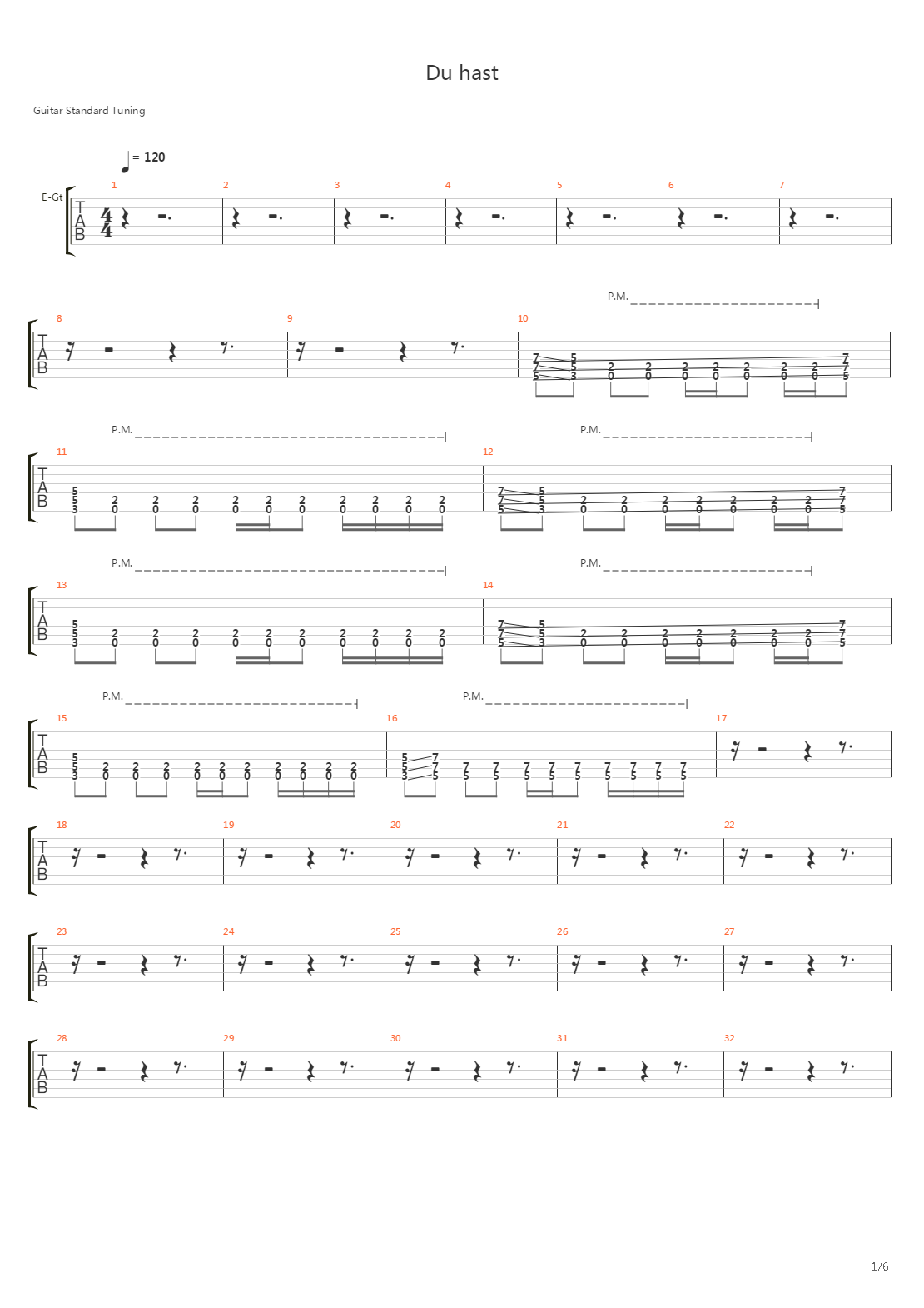 Du Hast吉他谱