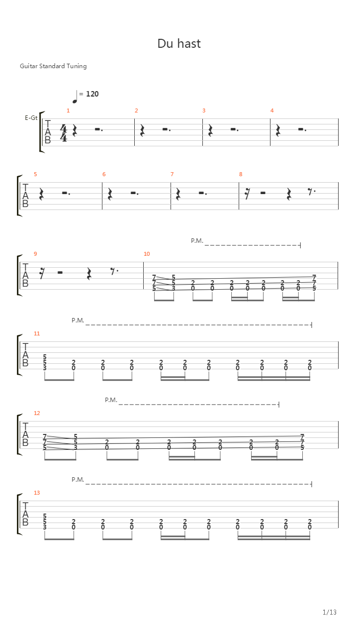 Du Hast吉他谱