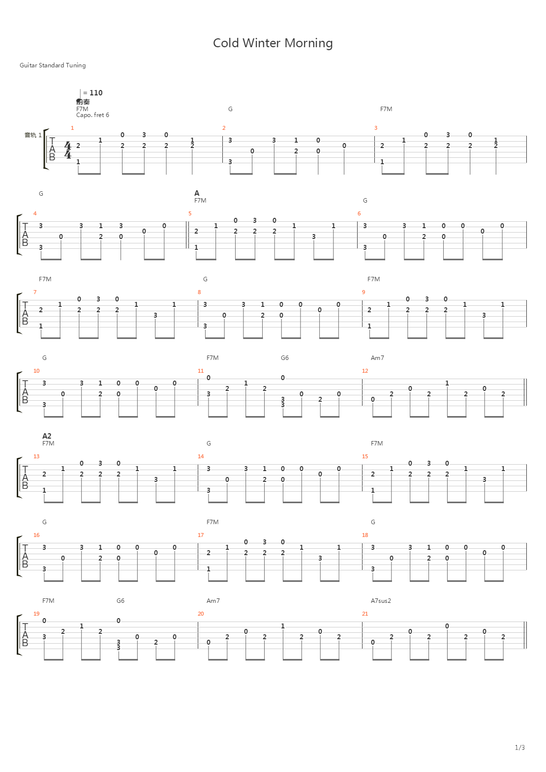 Cold Winter Morning吉他谱