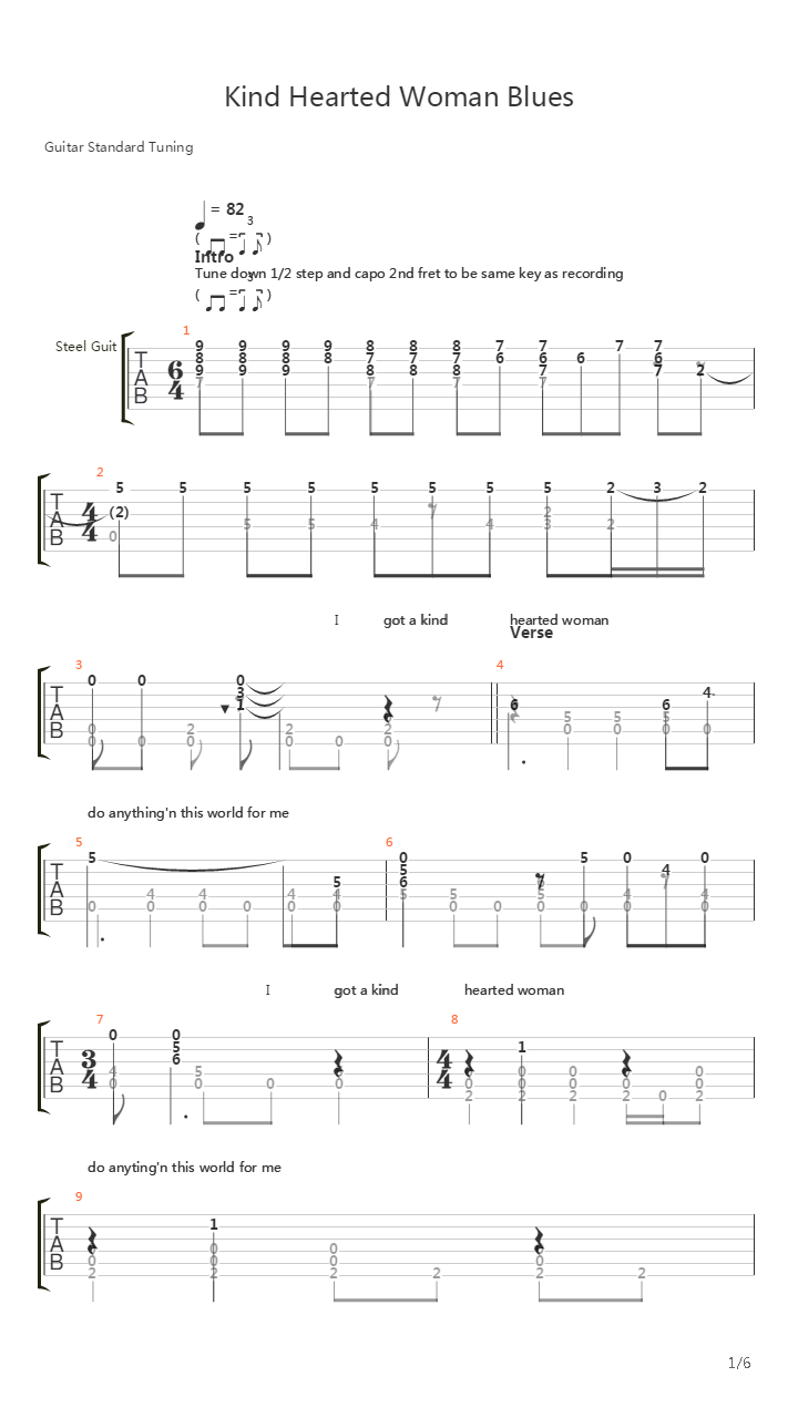 Kind Hearted Woman Blues吉他谱