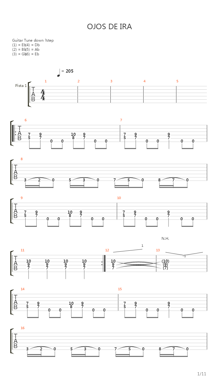 Ojos De Ira吉他谱