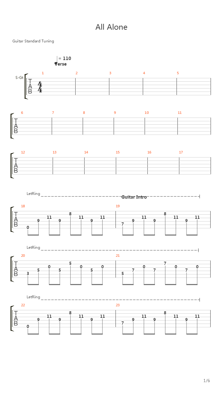 All Alone吉他谱